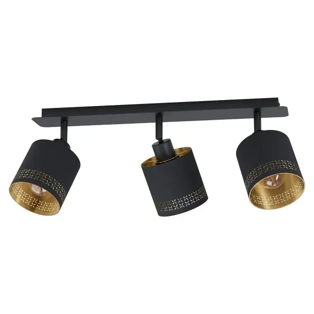 Esteperra 3 Light Black with Black and Gold Fabric Shade Spotlight
