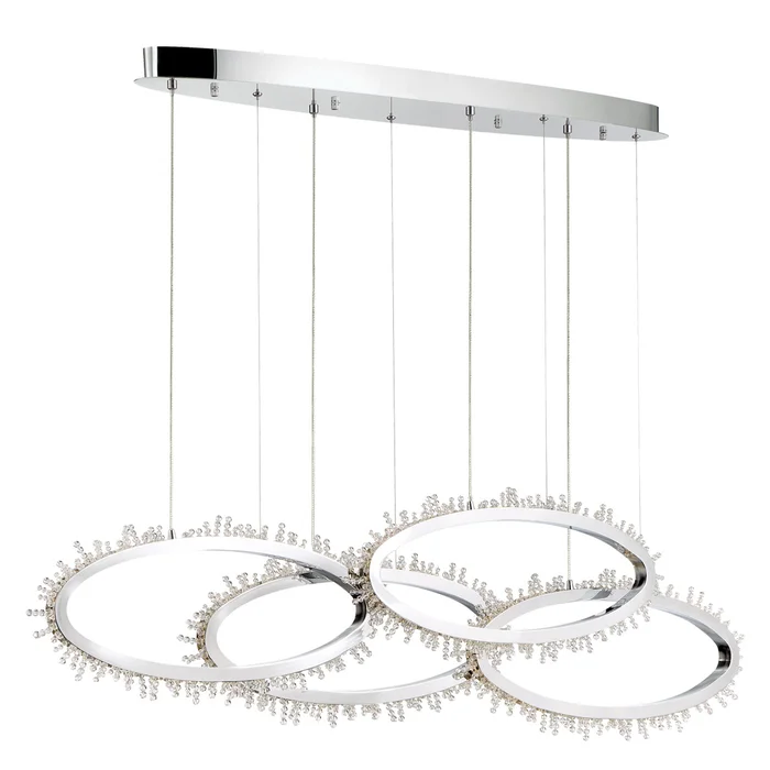 Eurofase Lighting 33731-018 Scoppia 51″ Liniear LED Chandelier, 92W, 1375 Lumens, 3500K, Chrome with Crystal Beads