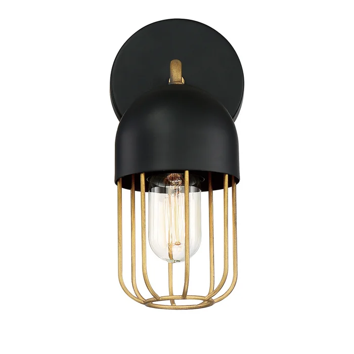 Eurofase Lighting 35960-010 Palmerston Single Incandescent Vanity Light, 120V, 60W, Matte Black and Gold