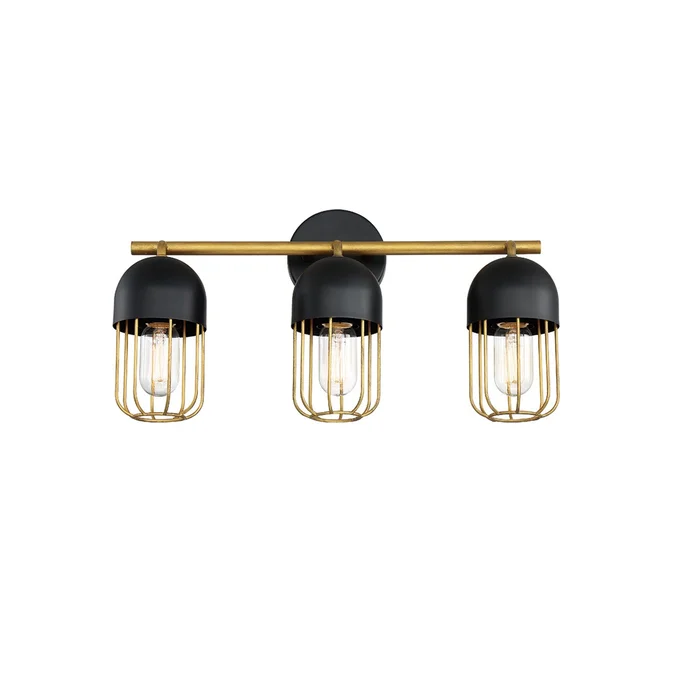 Eurofase Lighting 35961-017 Palmerston 19″ 3-Light Incandescent Vanity, 120V, 180W, Matte Black and Gold