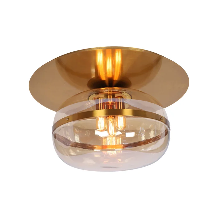 Eurofase Lighting 37088-019 Nottingham Large 3-Light Indoor Incandescent Flushmount, 120V, 180W, Ancient Brass with Amber Shade
