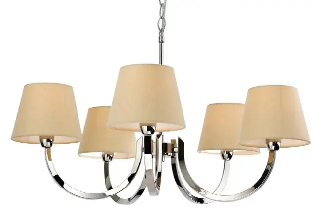 Fairmont 5 Light Chrome with Cream Linen Shade Pendant Light