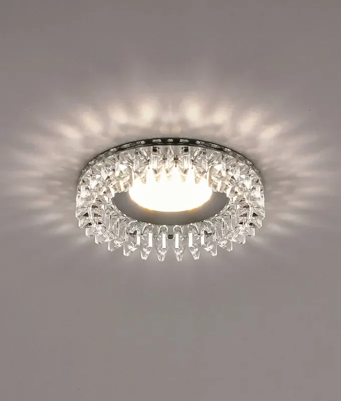 Fire Rated IP65 Round CCT Crystal & Chrome LED Recessed Downlight