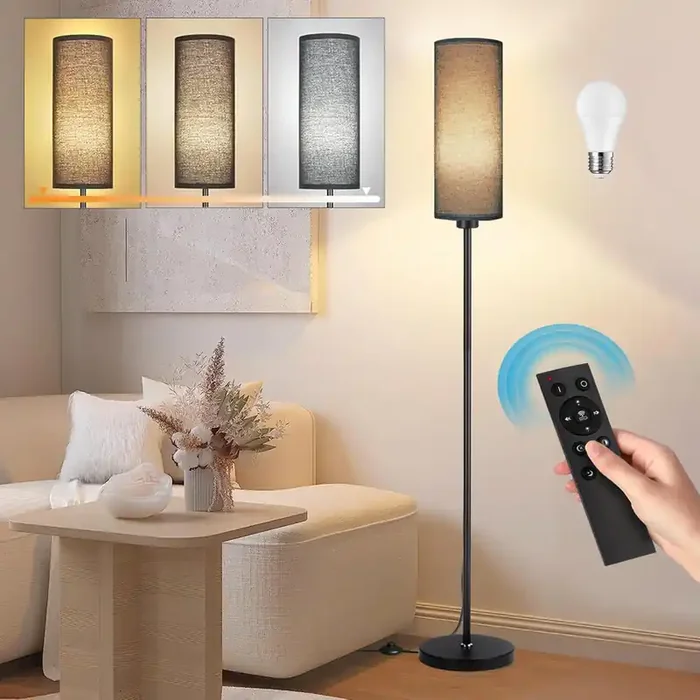 Floor Lamp Black Standing Lamp with Remote Control, Stepless Dimmable Brightness & Color Temperatures, 9W LED Bulb Included