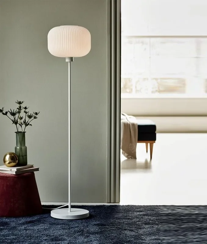 Floor Lamp with Opal Glass Ribbed Shade