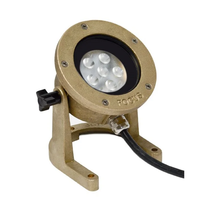 Focus Industries SL-11-AB-LEDM1140-BAR Cast Brass 11W 3000K Integrated LED Underwater Light with Aiming Bracket, 40° Flood, Acid Rust