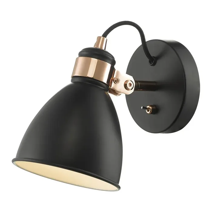 Frederick Black & Copper Vintage Dome Switched Wall Light