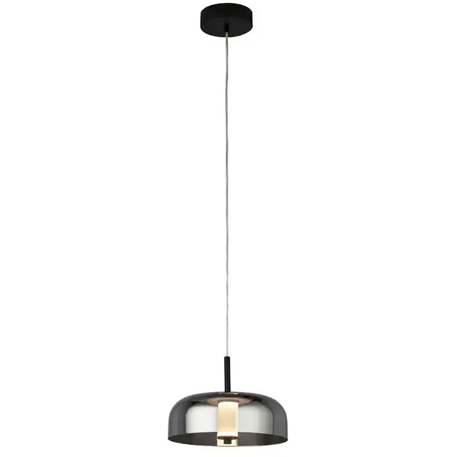 Frisbee Matt Black and Smoked Glass Pendant Light