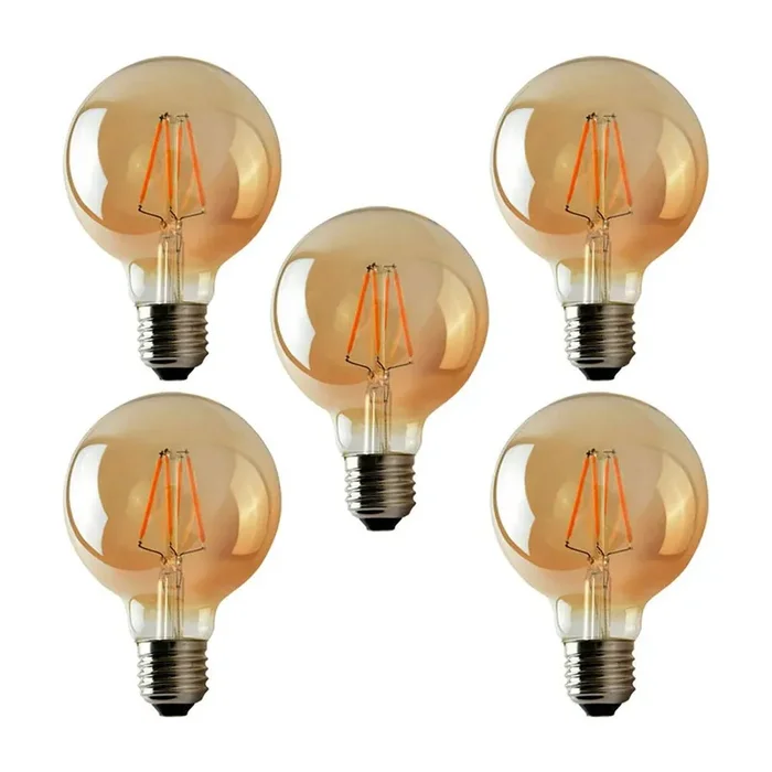 G95 E27 4W Edison Dimmable LED Bulbs – Vintage Amber – Warm White – 5 Pack