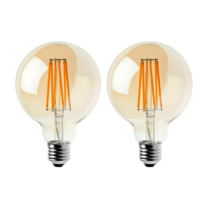 G95 E27 8W Edison Dimmable LED Bulbs – Vintage Amber – Warm White – 2 Pack