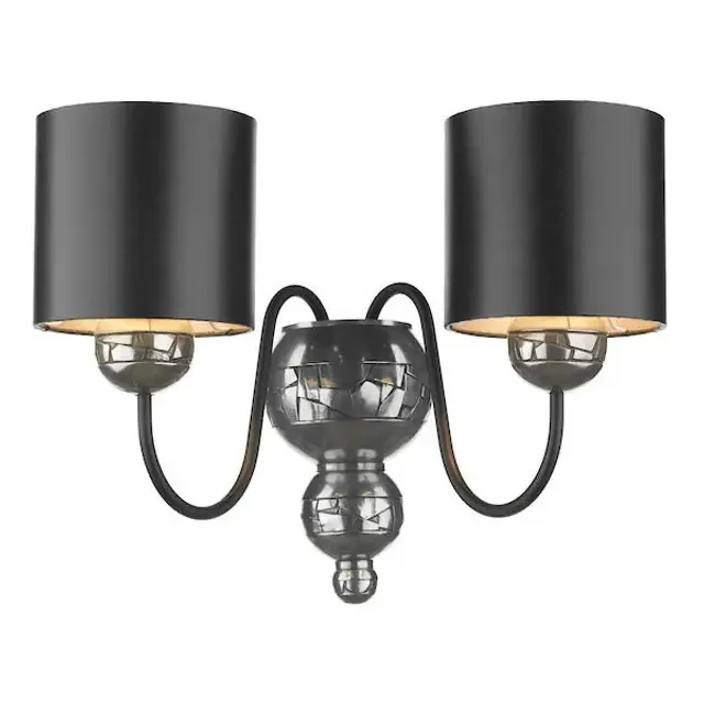 Garbo 2 Light Pewter Complete with Black and Silver Shades Double Wall Light