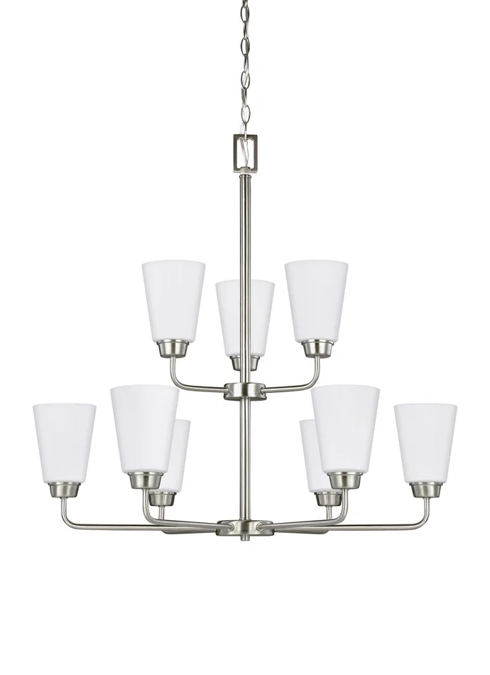 Generation Lighting 3115209EN3-962 Kerrville Nine Light Chandelier, Brushed Nickel