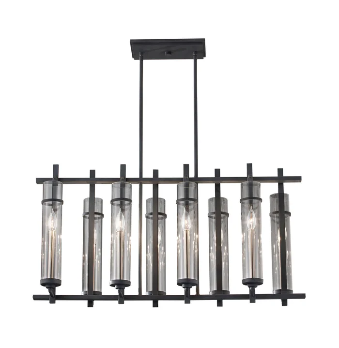 Generation Lighting F2630/8AF/BS Ethan Eight Light Chandelier, Antique Forged Iron / Brushed Steel