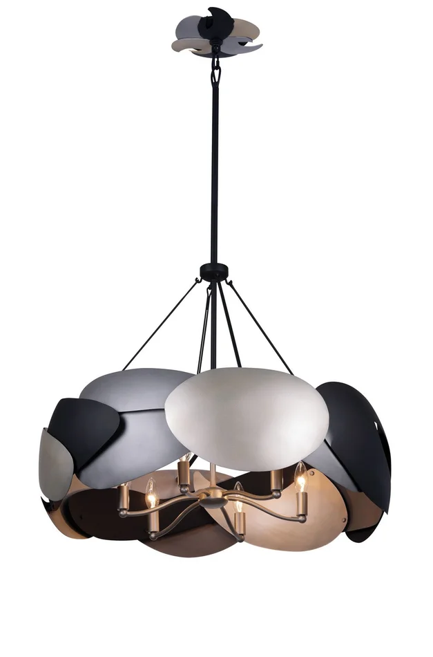 George Kovacs P1334-780 Metalo Misto Six Light Pendant, Brass/ Cola Grey / Matte Black