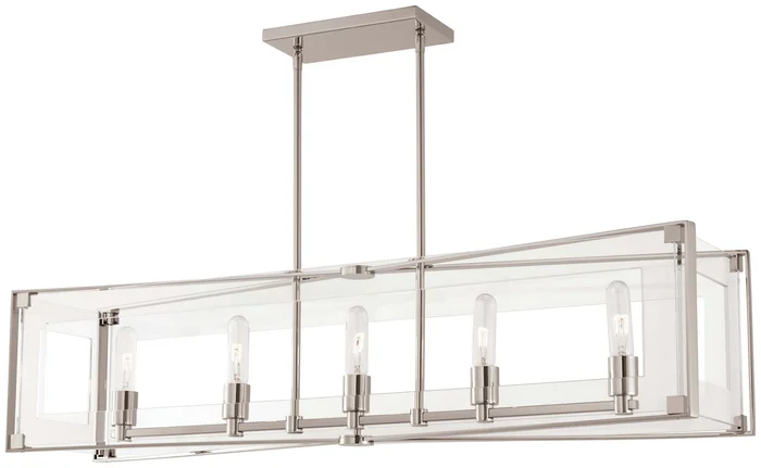 George Kovacs P1405-613 Crystal Clear Five Light Island Pendant, Polished Nickel