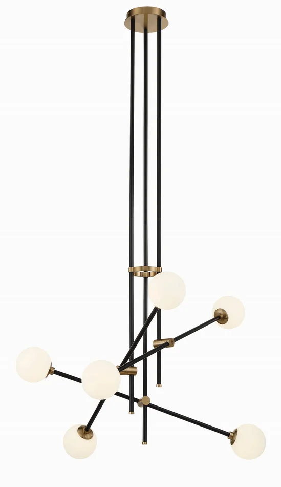 George Kovacs P8155-681 Cosmet Six Light Chandelier, Coal And Aged Brass