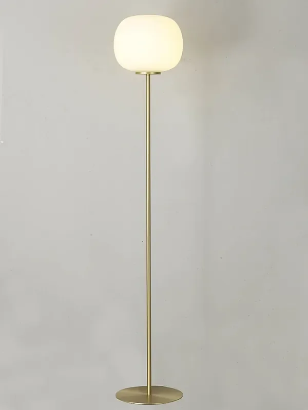 Glo Sphere Medium Oval Ball Floor Lamp 1 Light E27 Satin Gold Base With Frosted White Glass Globe