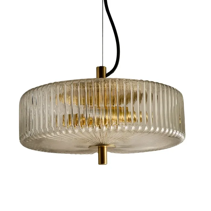 Gold and Black Modern 2 Light Ceiling Pendant with Clear Ribbed Glass 120cm