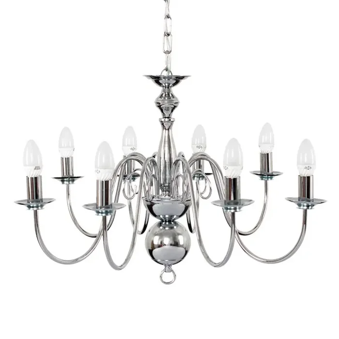 Gothica 8 Way Chromed Ceiling Light with Curved Arms, Chain Fixing, 8x E14 (22130)