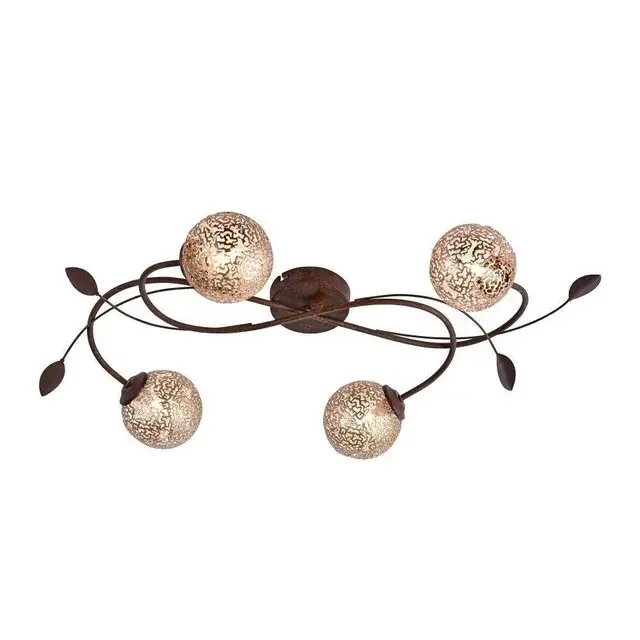 GRETA 4 Light Rust with Gold Coloured Glass Semi Flush Ceiling Light