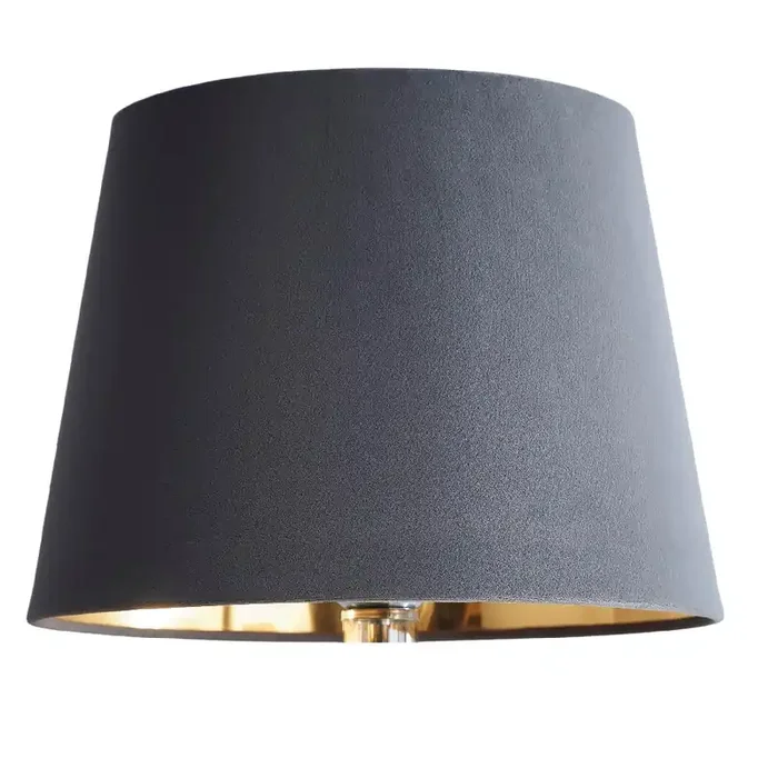 Grey Velvet and Gold Inner Modern Easy Fit Tapered Drum Lampshade 36cm