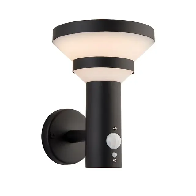 Halton Matt Black with White Diffuser and PIR IP44 Wall Light