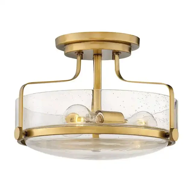 Harper 3 Light Heritage Brass with Clear Diffuser 37cm Semi Flush Ceiling Light