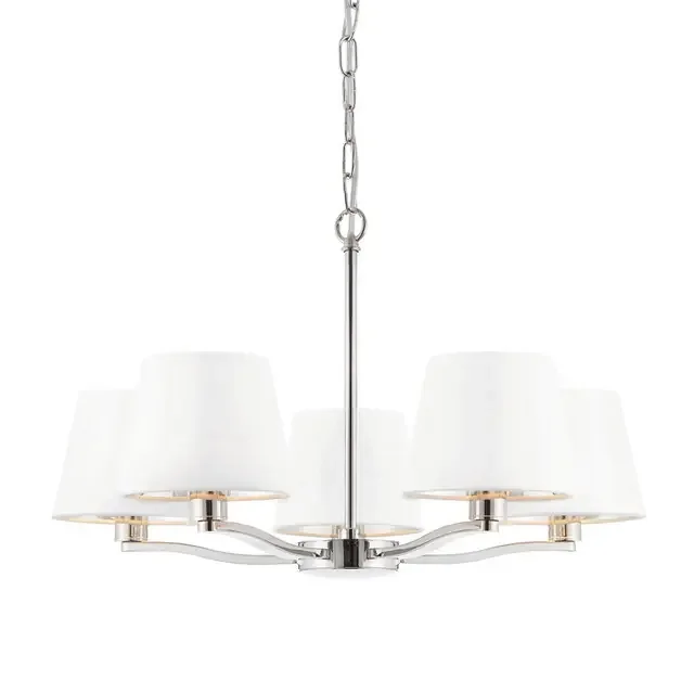 Harve 5 Light Bright Nickel with White Shades Pendant Light