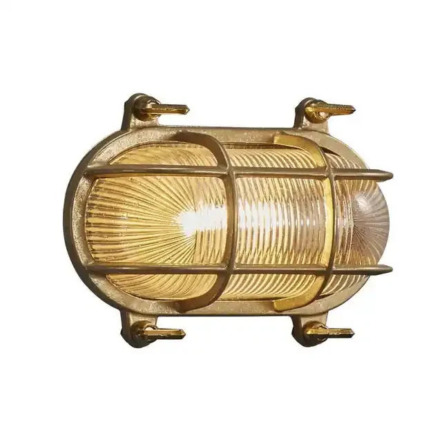 Helford Brass With Frosted Glass IP64 Wall Light – Clearance