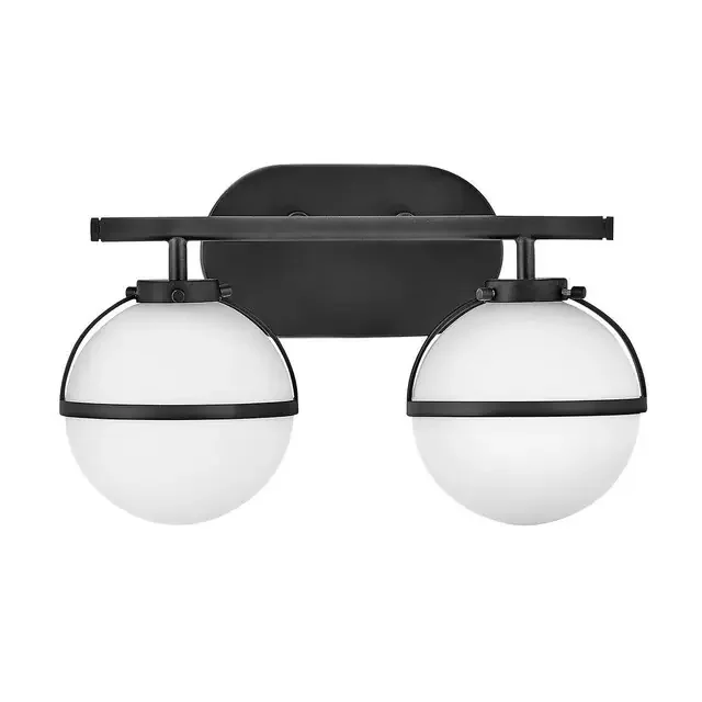 Hollis 2 Light Black with Opal Diffuser IP44 Bathroom Wall Light