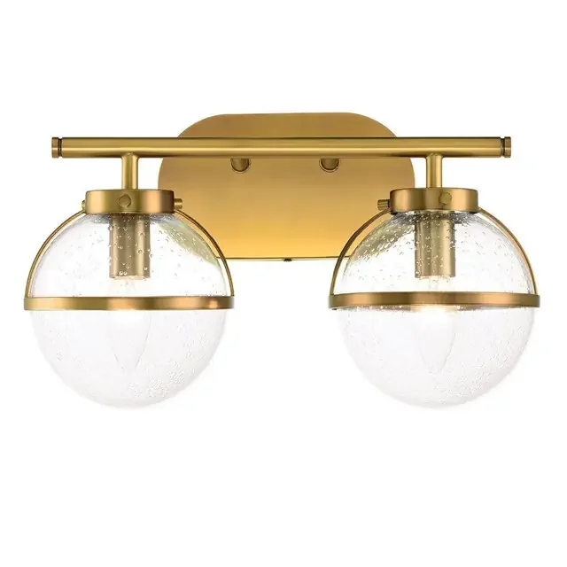 Hollis 2 Light Heritage Brass with Clear Diffuser IP44 Bathroom Wall Light