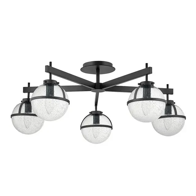 Hollis 5 Light Black with Clear Diffuser Semi Flush Ceiling Light