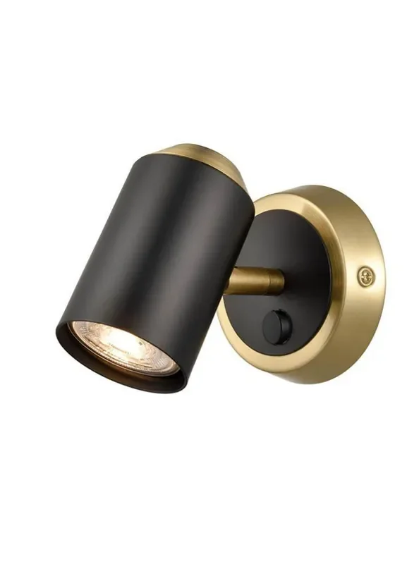 Hollywood Matt Black with Brushed Brass Adjustable Wall Spotlight