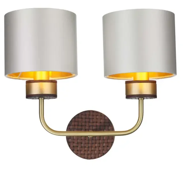 Hunter 2 Light Butter Brass with Leather Detail Wall Light Complete with Bespoke Shades