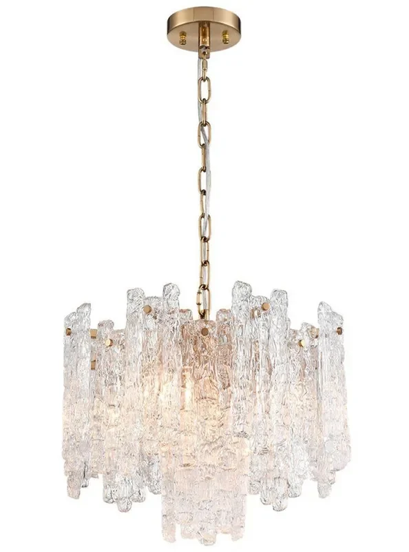 Icicle 5 Light Aged Brass with Ice Cubed Panels Pendant Light