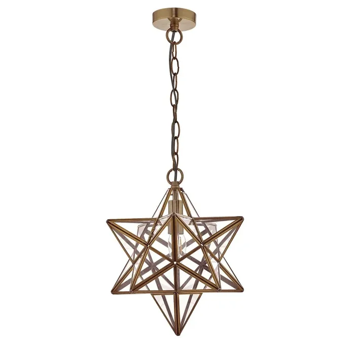 Ilario Antique Brass & Glass Vintage Star Pendant Light 420mm