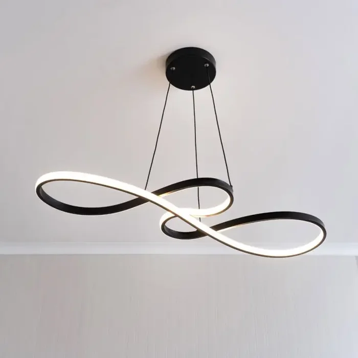 Infintity Loop Linear Pendant or Semi Flush in Black With Integrated LED
