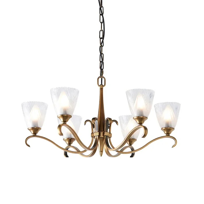Interiors 1900 Columbia Antique Brass and Glass Finish Chandelier, 6x E14