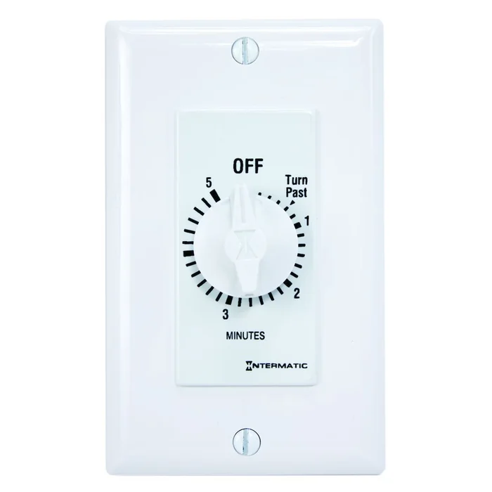 Intermatic FD5MW Spring Wound Countdown Timer, Decorator Style, 125-277 VAC, 50/60 Hz, SPST, 5 Minute Max, Without Hold, White