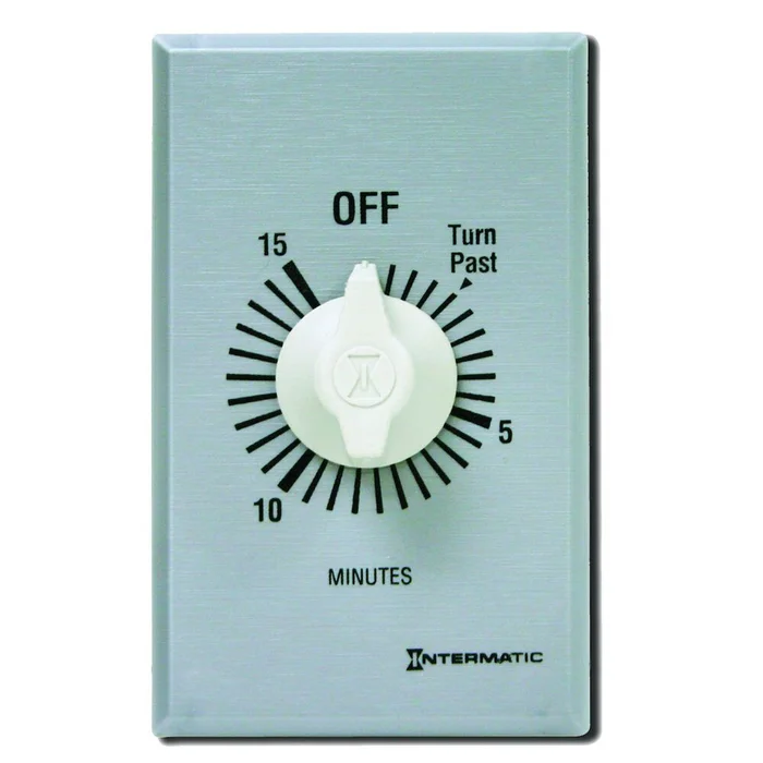 Intermatic FF415M Spring Wound Countdown Timer, Commercial, 125-277 VAC, 50/60 Hz, DPST, 15 Minute Max, Without Hold, Silver