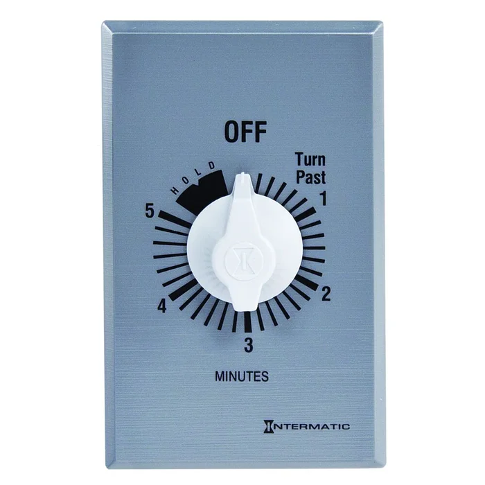 Intermatic FF5MH Spring Wound Countdown Timer, Commercial, 125-277 VAC, 50/60 Hz, SPST, 5 Minute Max, With Hold, Silver