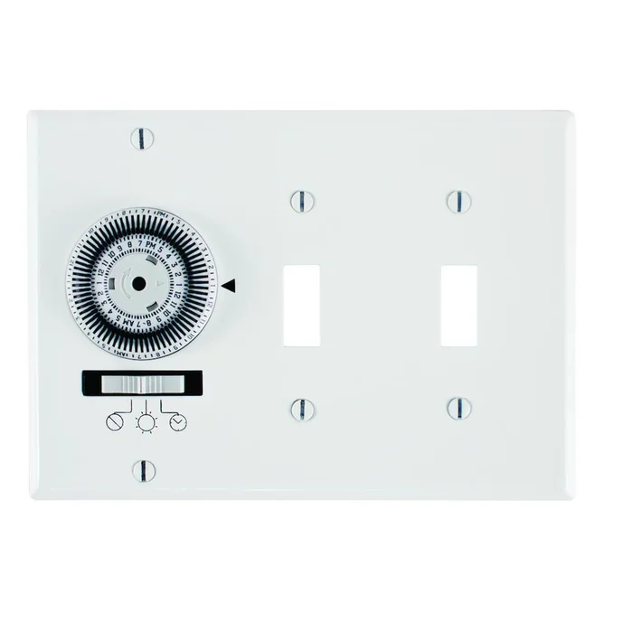 Intermatic KM2ST-3G 24 Hour Heavy Duty Mechanical In-Wall Timer and (2) Toggle Switch, 3 Gang, 120 VAC, 20A, SPST, White