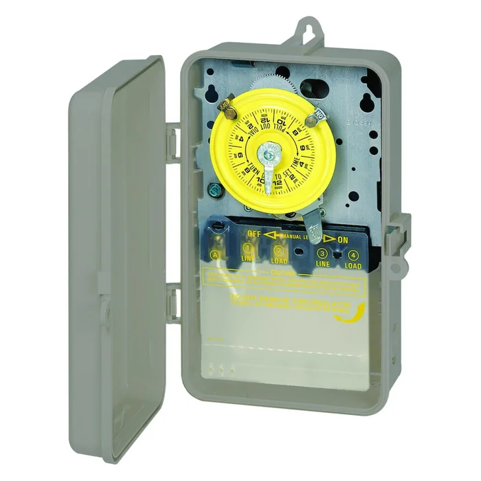 Intermatic T101P 24 Hour Mechanical Time Switch, 120 VAC, 60Hz, SPST, Indoor/Outdoor Plastic Enclosure, 1 Hour Interval
