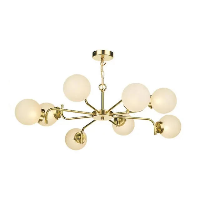 Jazz 8 Light Butter Brass with Opal Glass Pendant Light