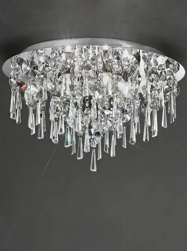 Jazzy 5 Light Chrome with Clear Crystals Round IP44 Outdoor Ceiling Light