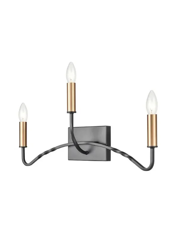 Kasteel 3 Light Dark Antique Bronze and Brushed Brass Wall Light