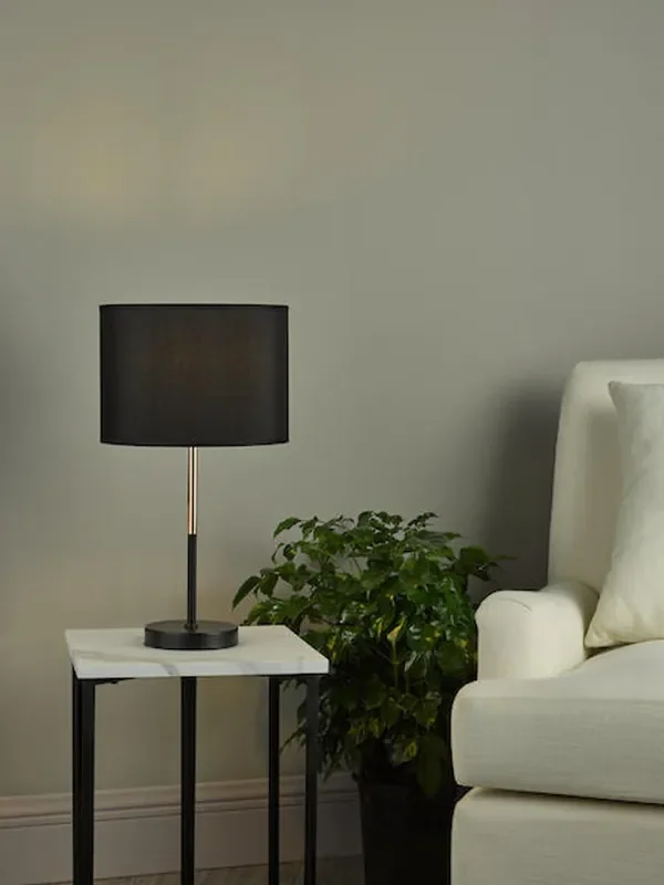Kelso Matt Black and Polished Copper Table Lamp