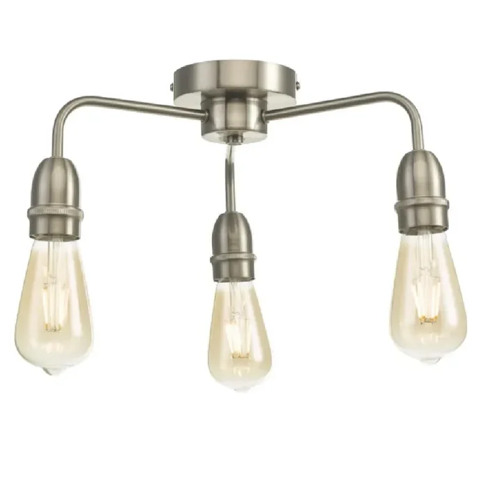 Kiefer Satin Chrome Vintage 3 Lamp Semi Flush 38cm