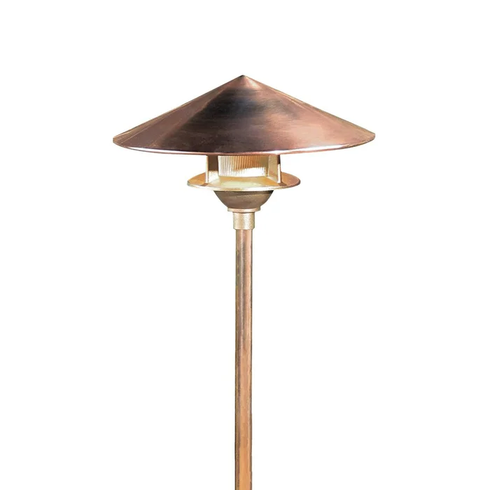 Kim Lighting BN192/3L5KUV/VG/H80VG Traditional 13″ Brass LED Landscape Light with Copper Cone Hood, 120V, 5.2W, 3 LEDs, 5100K, Verde Green Patina