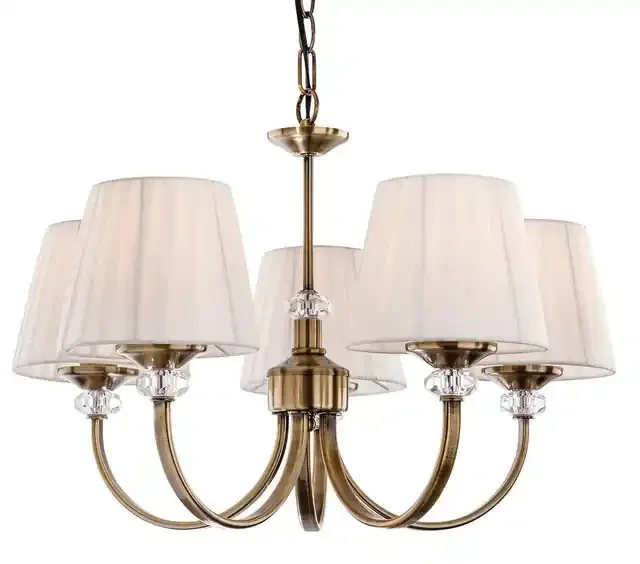 Langham 5 Light Antique Brass with Cream Pleated Shade Pendant Light
